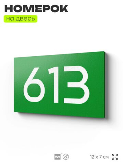 Номер на дверь 613, табличка на дверь для офиса, квартиры, кабинета, аудитории, склада, зеленая 120х70 мм, Айдентика Технолоджи