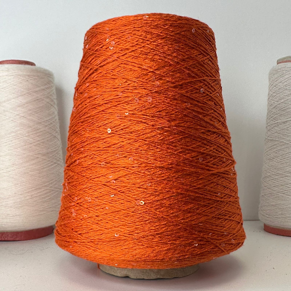 COTTON PAILLETTES; 96% хлопок, 4% пайетки; 400м/100гр; цвет: темно-оранжевый, прозрачные паейтки