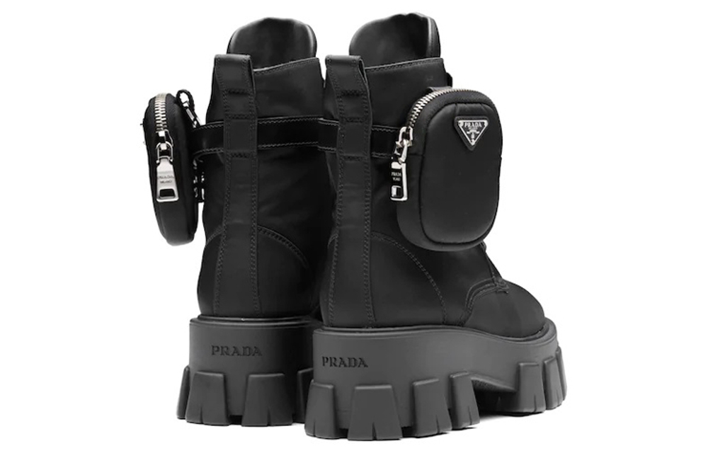 PRADA Women"s Monolith Pouch Lace-Up Boot "Black"