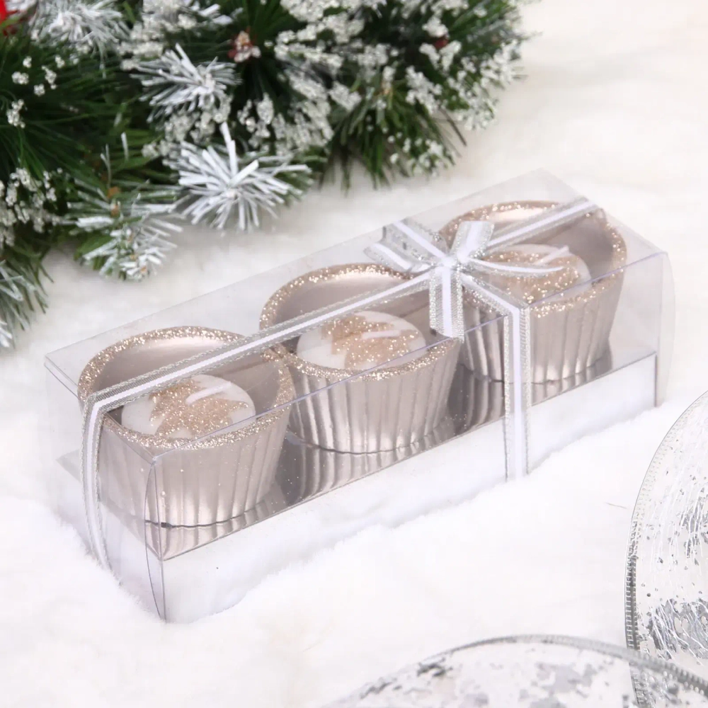 Свечи новогодние «Ёлочка в подсвечнике» 17*6*6см (набор 3шт), Шампань