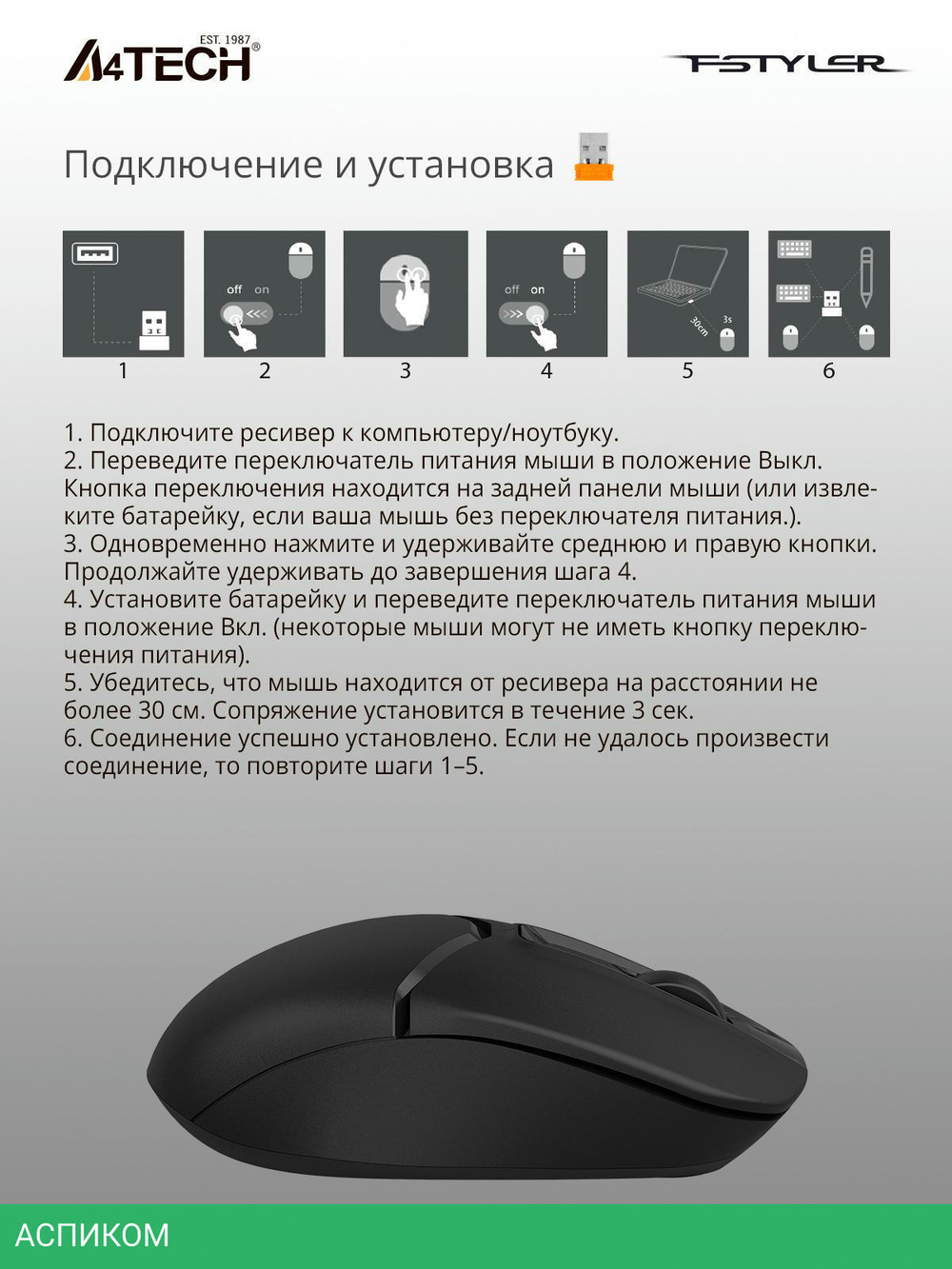 Мышь A4Tech Fstyler FG12S черный