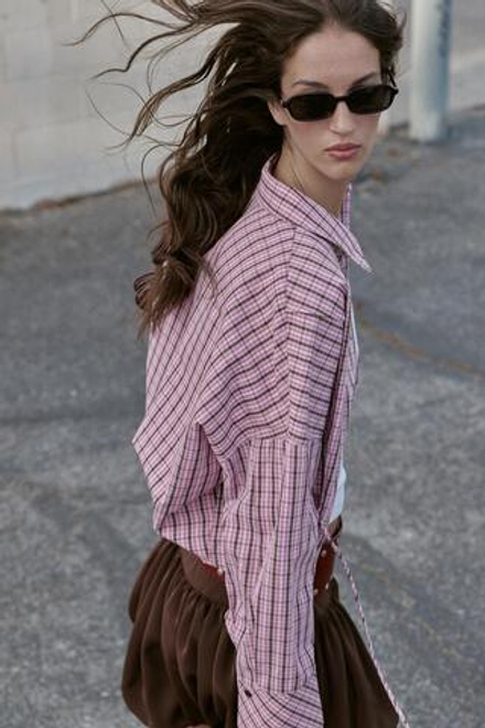 ZARA РУБАШКА В КЛЕТКУ, РОЗОВЫЙ/БЕЛЫЙ