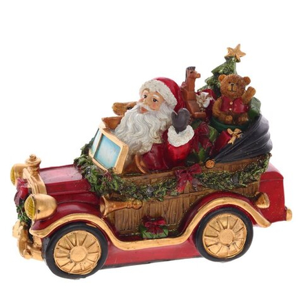GAEM Фигурка декоративная "Дед Мороз на машине" с подсвет (2xAA н/п), L25 W12 H16 см