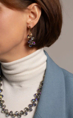 Серьги "Деора" серо-голубой чешский хрусталь, оттенок золото