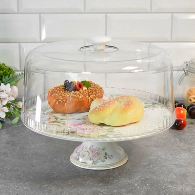 Тортовница 30см на ножке керамическая с крышкой, MC-2307884