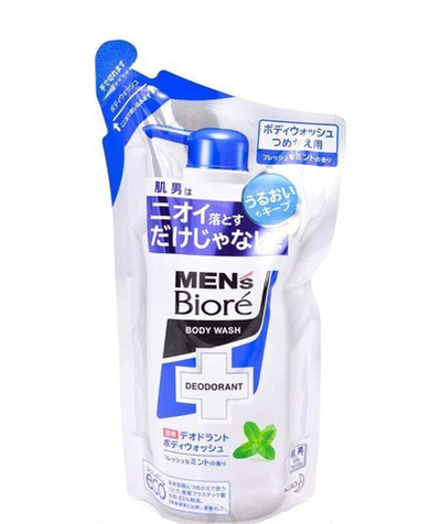 Гель для душа мужской увлажняющий и дезодорирующий с ароматом мяты 380 мл KAO Men's Biore Medicated Fresh Mint (мягкая упаковка)