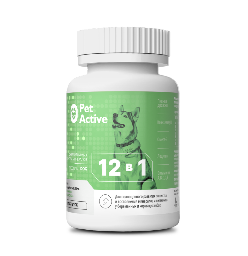 PETACTIVE Витаминно-минеральный комплекс 12 в 1 для беременных и кормящих собак (100 таблеток)