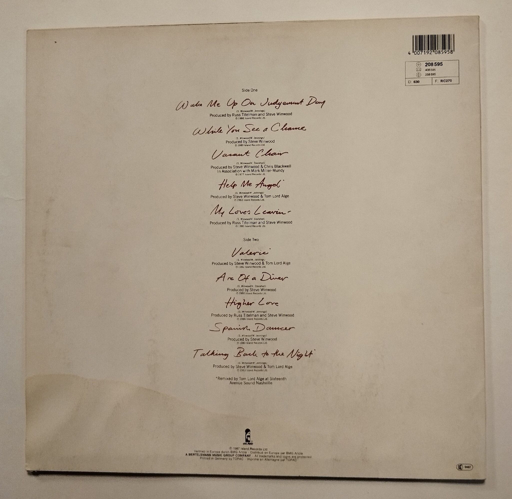 Винтажная виниловая пластинка LP Steve Winwood Chronicles (Germany 1987)