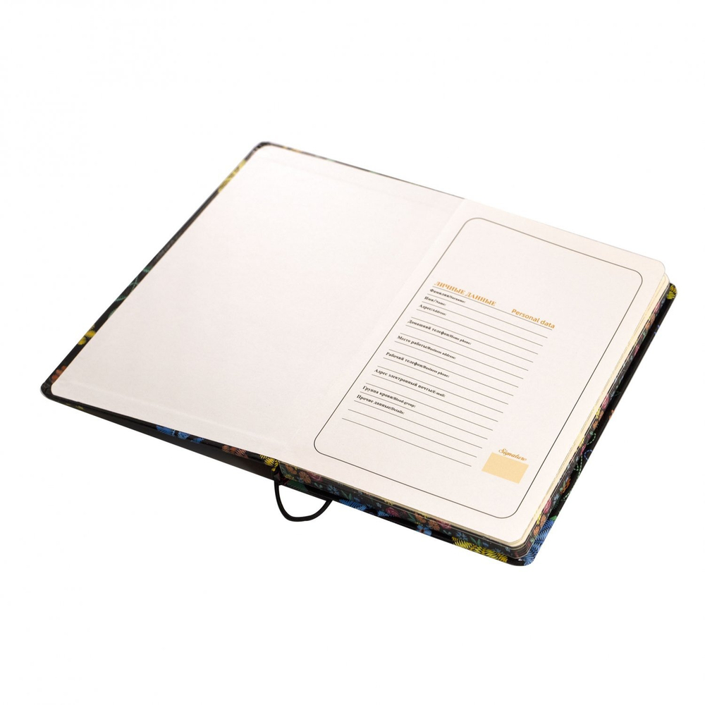 Записная книжка, А6, Yalong, 7БЦ, матовая ламинация, поролон, на резинке, клетка, цветной срез, 80 л., "Вышивка на черном", ассорти