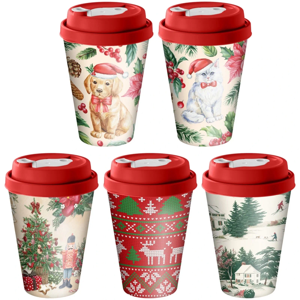 Стакан с крышкой 420мл с декором с клапаном «Игрушки» (красный)