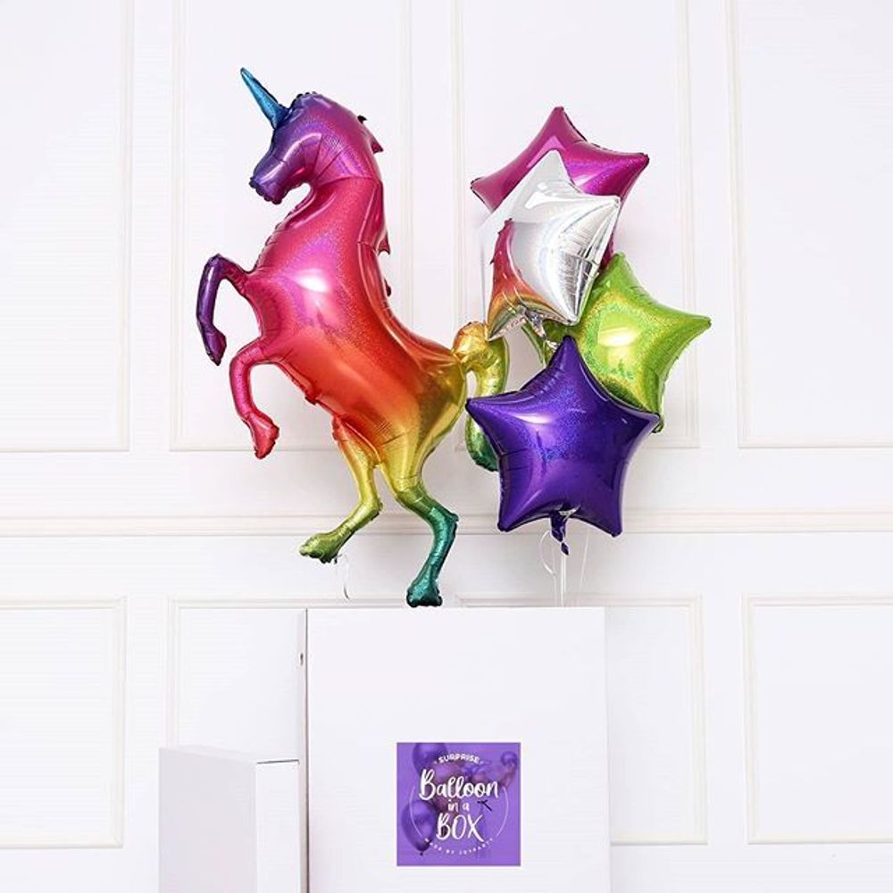 Шар с клапаном (16"/41 см) Мини-фигура, Сверкающий единорог, Радужный, Градиент