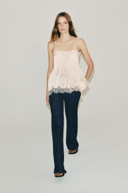 ZARA ТОП В БЕЛЬЕВОМ СТИЛЕ С КРУЖЕВОМ — ZW COLLECTION, БЕЖЕВО-РОЗОВЫЙ