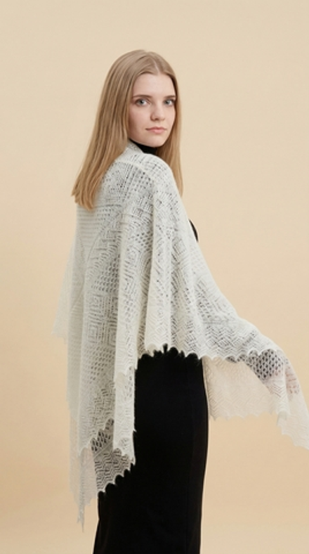 Оренбургский пуховый платок с шелком АШ140-02 экрю