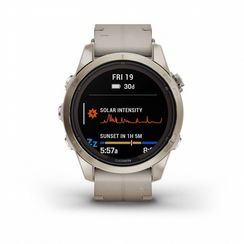 Умные часы Garmin Fenix 7S Pro Sapphire Solar золотистый корпус с кожаным ремешком цвета известняка