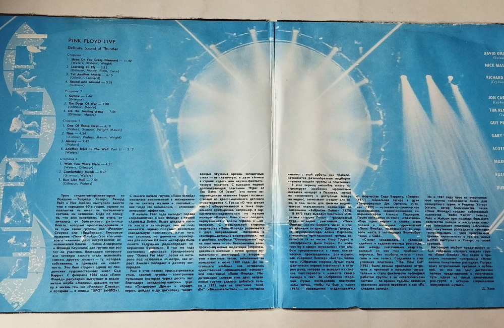 Винтажная виниловая пластинка LP Pink Floyd Delicate Sound Of Thunder (СССР 1990) Time