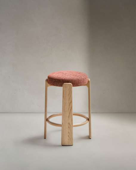 Granite Барный табурет из терракотового шенилла и массива ясеня в отделке орех 75 см