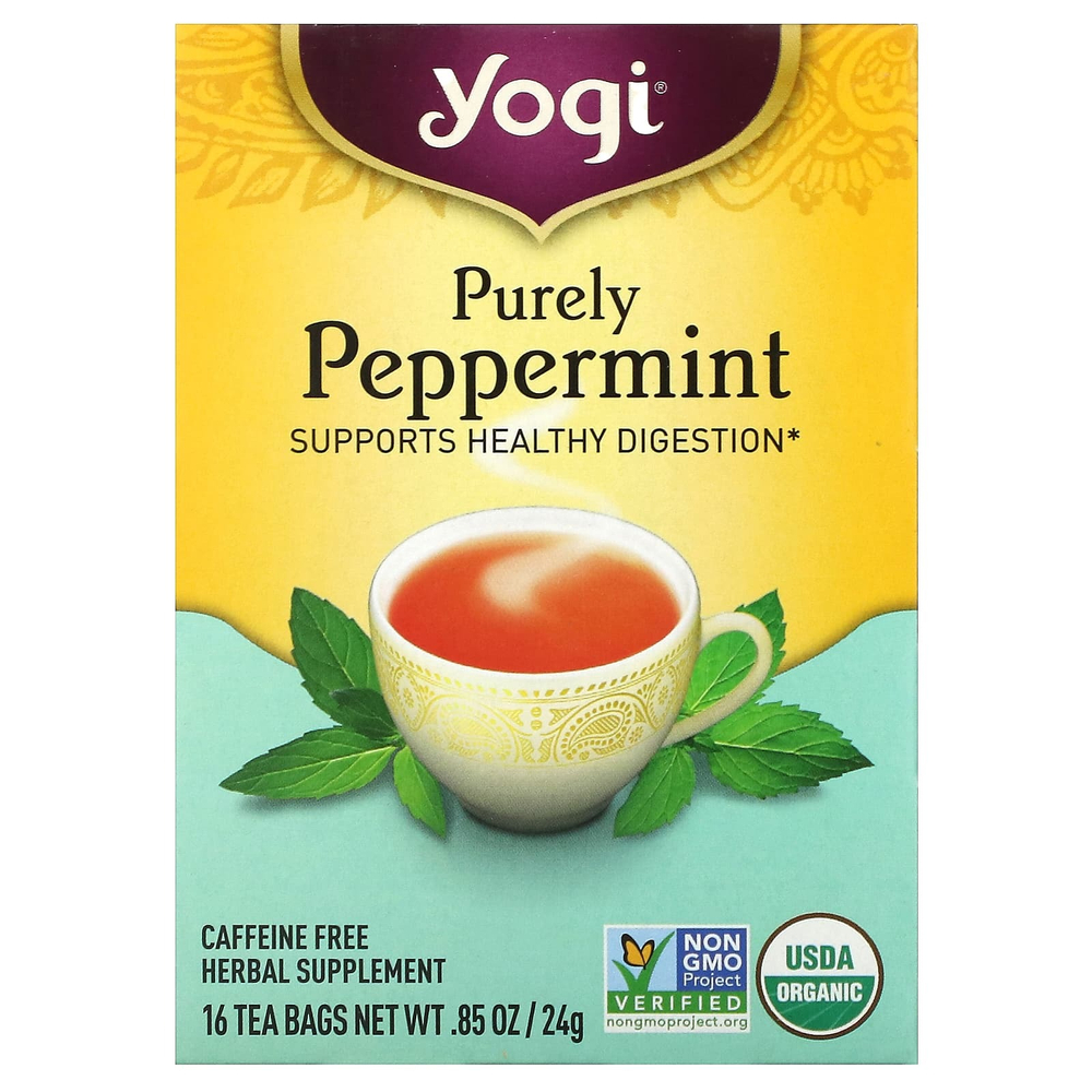 Yogi Tea, Purely Peppermint, без кофеина, 16 чайных пакетиков, 24 г (0,85 унции)