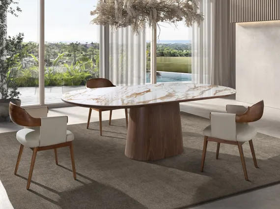 Обеденный стол 1173 из керамики в мраморной отделке и ореха