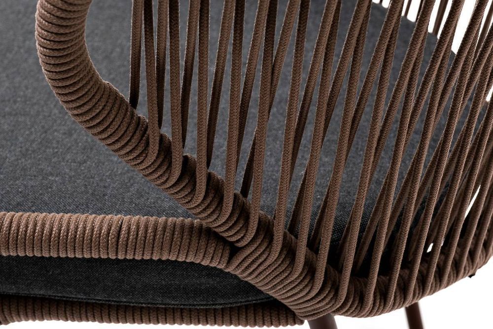 "Милан" стул плетеный из роупа, каркас алюминий коричневый (RAL8016) шагрень, роуп коричневый круглый, ткань темно-серая 019