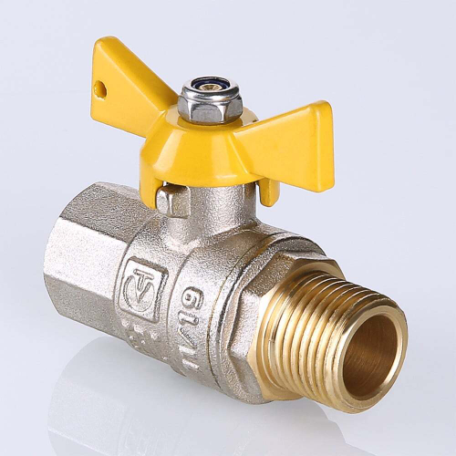 Кран шаровой латунный никелированный для газа внутренняя/наружная резьба бабочка, VALTEC VALGAS