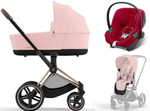 Коляска 3 в 1 Cybex Priam IV Rosegold complete и автокресло Aton B2 i-Size Dynamic Red Peach Pink