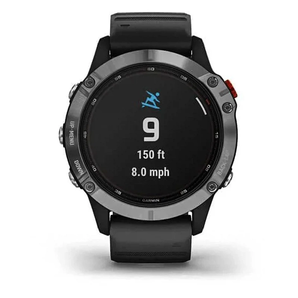 Спортивные наручные часы Garmin Fenix 6 Solar серебристый с черным ремешком 010-02410-00