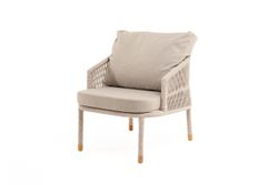 "Верона" кресло плетеное из роупа, каркас алюминий белый муар, роуп бежевый круглый, ткань бежевая 052