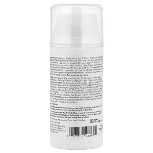 Protocol for Life Balance, Прогестерон из дикого ямса, балансирующий крем для кожи, с натуральной лавандой, 85 г (3 унции)