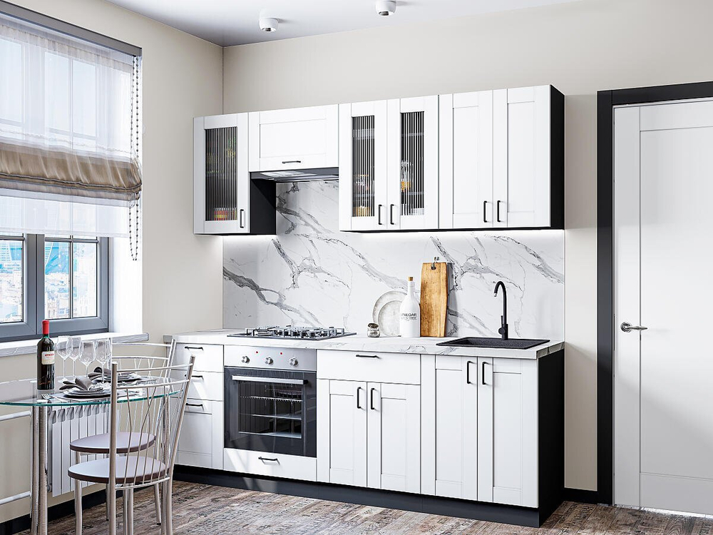 Прямая модульная кухня Лофт-01 White Silk - Graphite 2140*2200*600