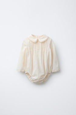 ZARA БОДИ С КРУЖЕВОМ И СКЛАДКАМИ, ЭКРЮ