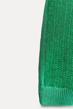 ZARA ТРИКОТАЖНЫЙ ТОП С ПАЙЕТКАМИ БЕЗ РУКАВОВ, ИЗУМРУДНЫЙ