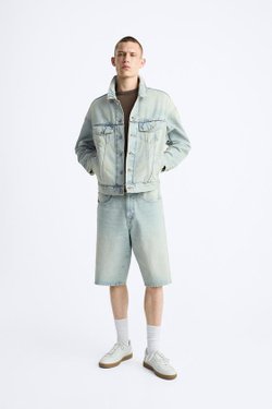 ZARA ДЖИНСОВЫЕ ШОРТЫ BAGGY-FIT, СИНИЙ