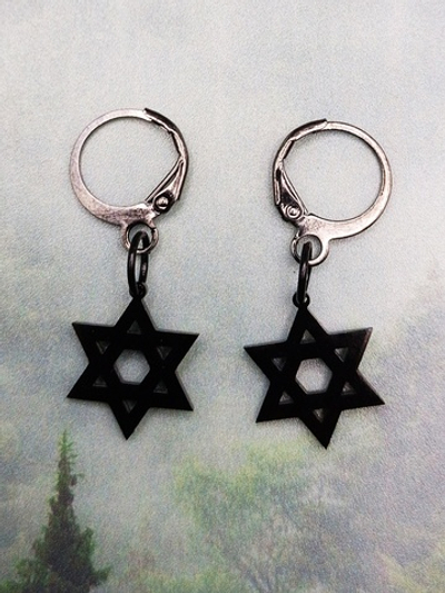 Серьги кольца Звезда Давида. Черные