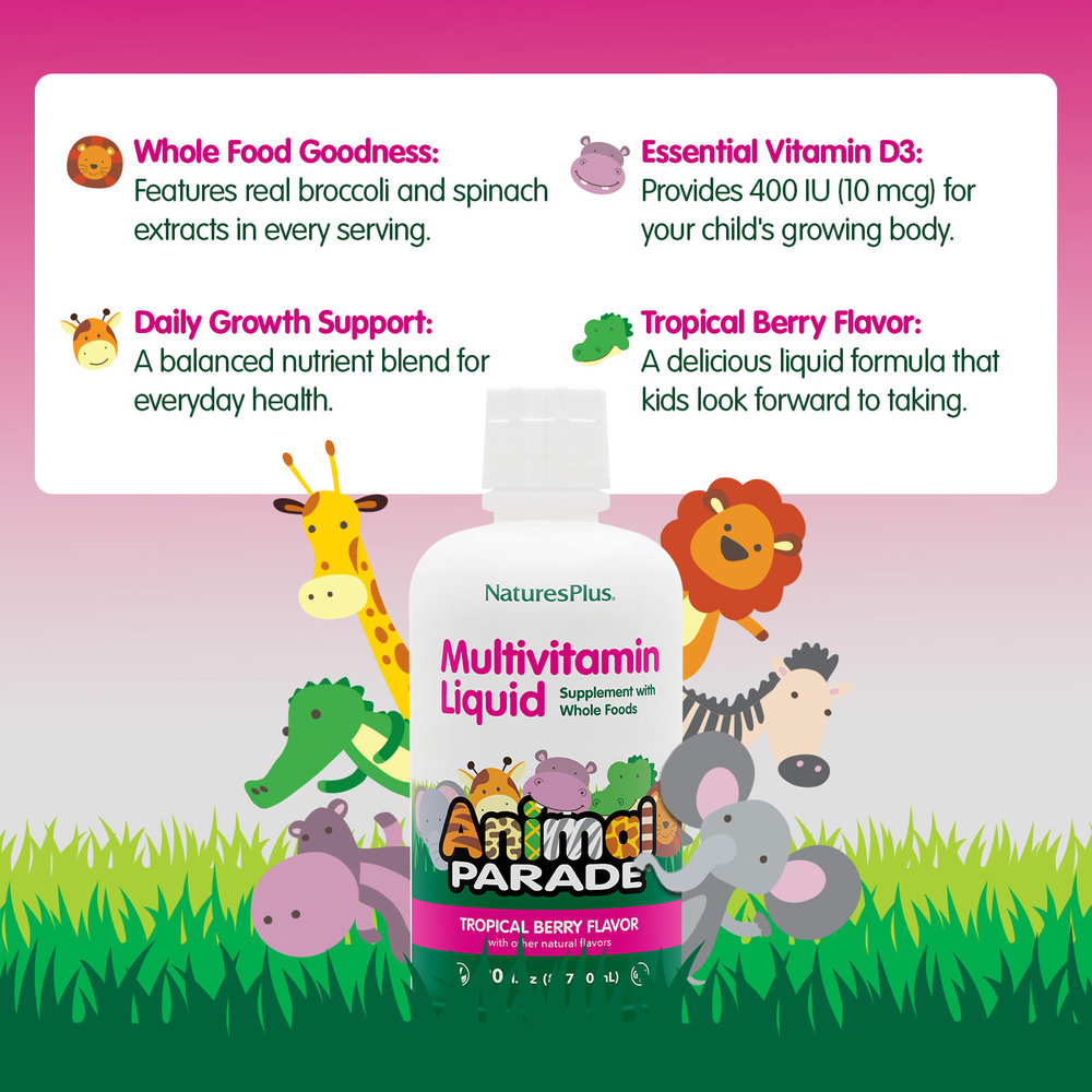 NaturesPlus, Animal Parade®, жидкий мультивитаминный комплекс, со вкусом тропических ягод, 887,1 мл (30 жидк. унций)