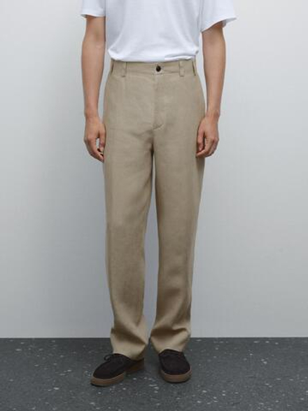 Massimo Dutti Брюки Total look из 100% льна, бежевый