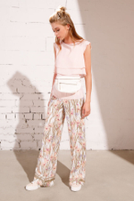 3606 Брюки женские (молочно-цветочный принт)