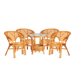 Комплект "PELANGI"  02/15 ( стол со стеклом + 4 кресла ) [без подушек] ротанг, кресло 65х65х77см, стол диаметр 64х61см, Honey (мед)