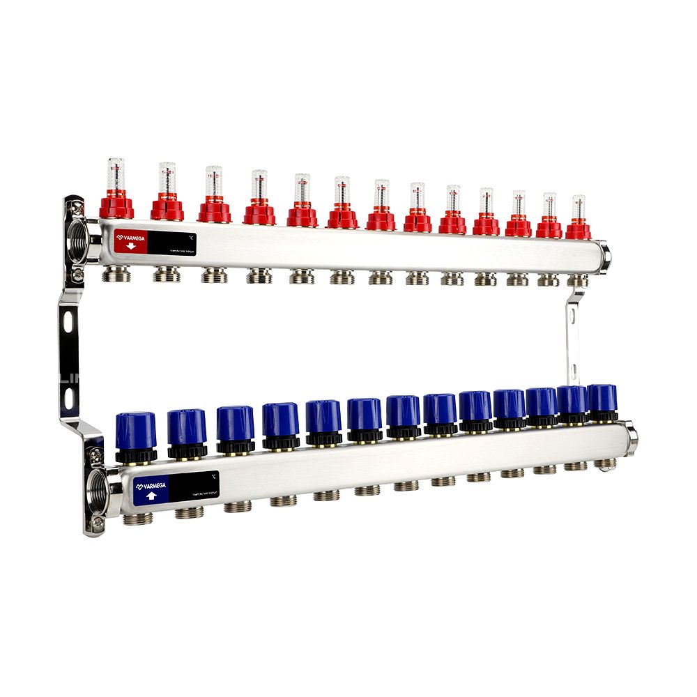 Коллектор из нерж. стали с расходомерами и регулирующими клапанами 1", 13 x 3/4"EK