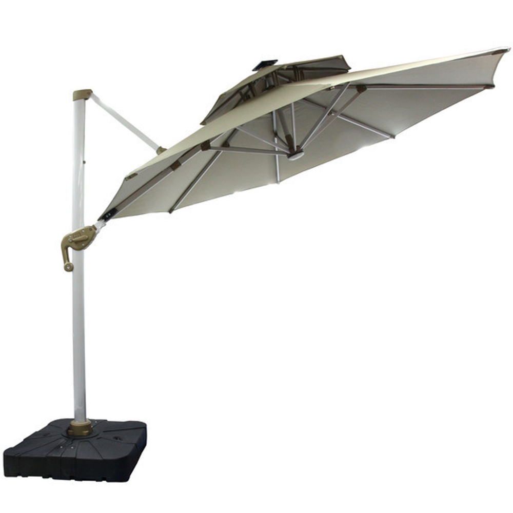 Зонт садовый складной с подставкой и подсветкой, круглый 300 см, бежевый