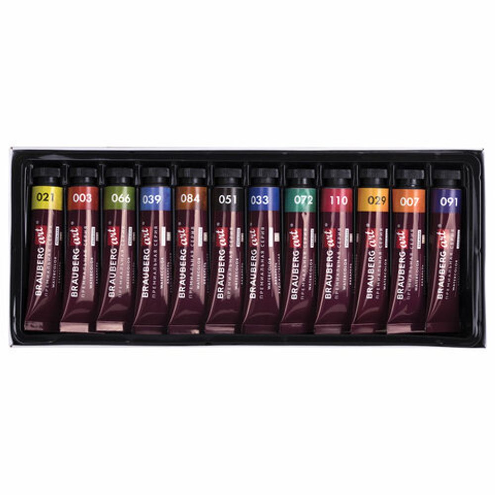 Акварель художественная в тубах НАБОР 12 цветов по 12 мл, BRAUBERG ART PREMIERE, 191766