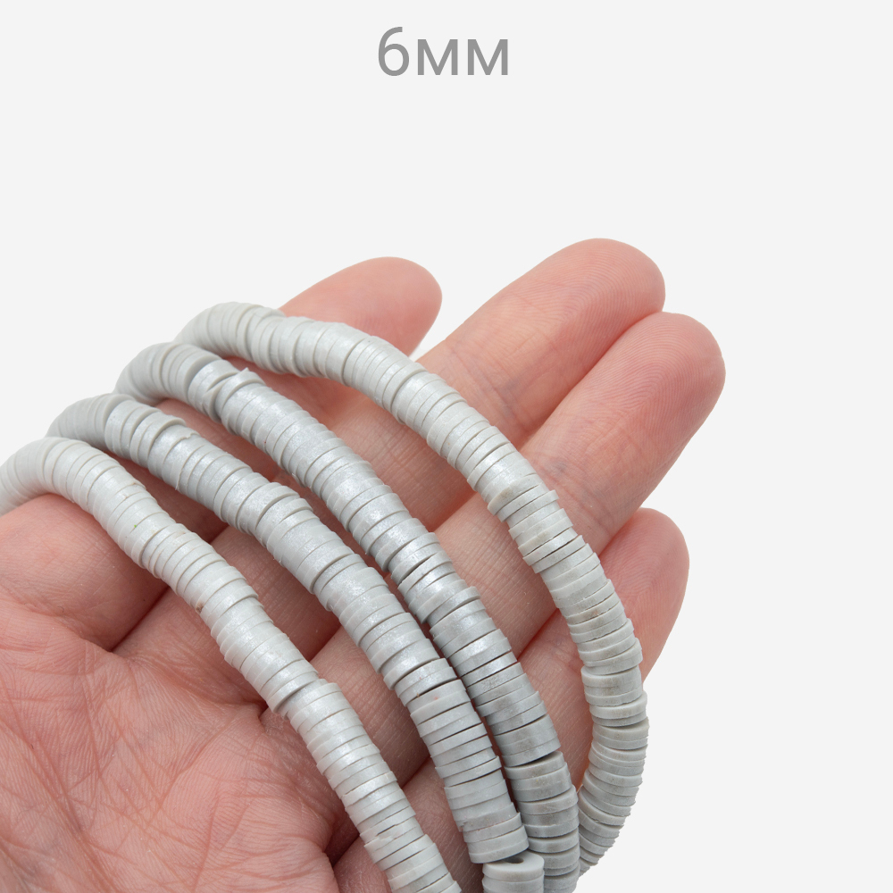 Бусины хеши, каучук с напылением, оттенок "Серебро", 6*1мм