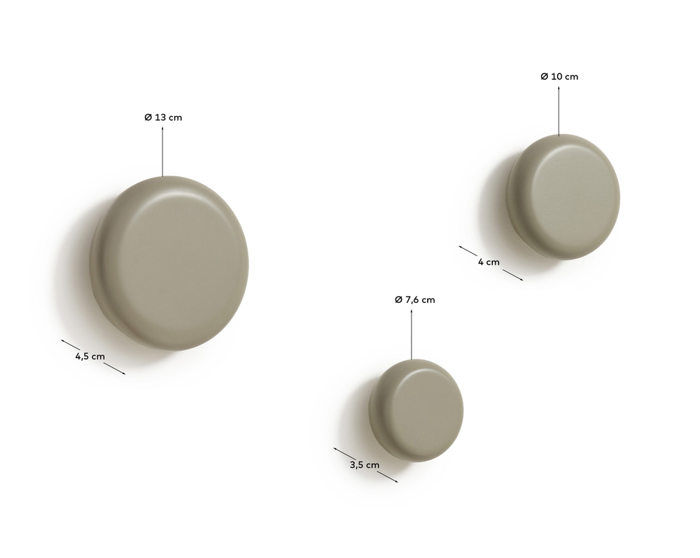 Nadue Набор из 3 настенных крючков из массива бука с серой отделкой