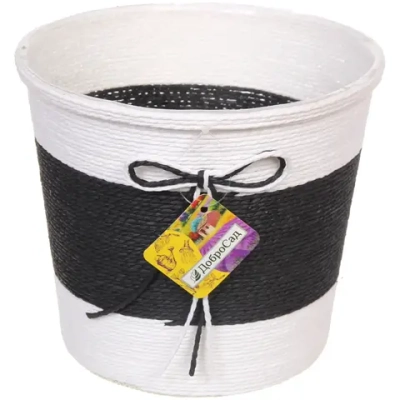 Кашпо плетеное 20,5*17см «IDEA» со вставкой,цвет черный/молочный ДоброСад