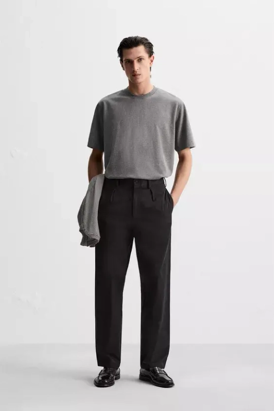 ZARA ХЛОПКОВАЯ ФУТБОЛКА С КОРОТКИМИ РУКАВАМИ, СЕРЫЙ