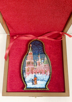 Сувенир "Матрешка" с росписью Палех в подарочном футляре