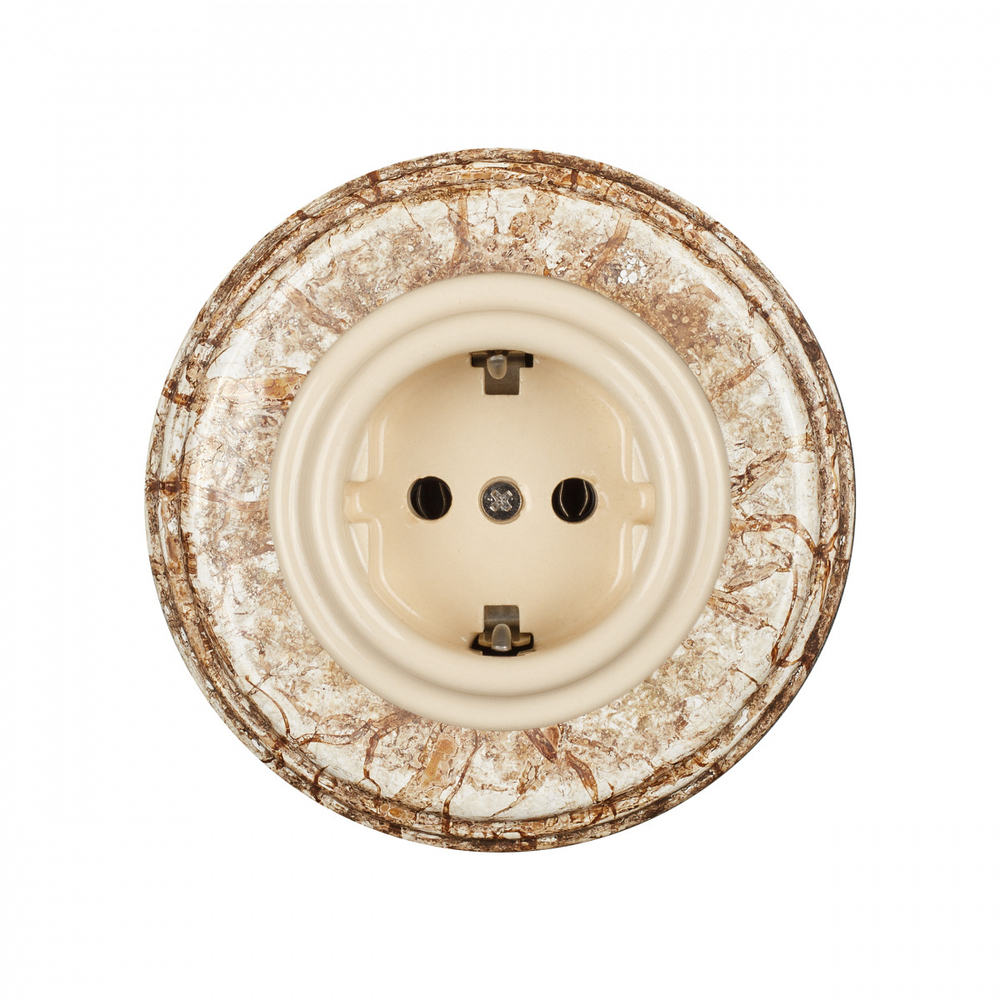 Розетка электрическая с заземляющим контактом, керамика, цвет Песочное золото B1-101-04