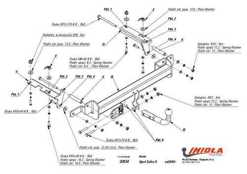 Фаркоп IMIOLA O.034 Opel Zafira B 2005-2012(паспорт и сертификат в комплекте)(без электрики)