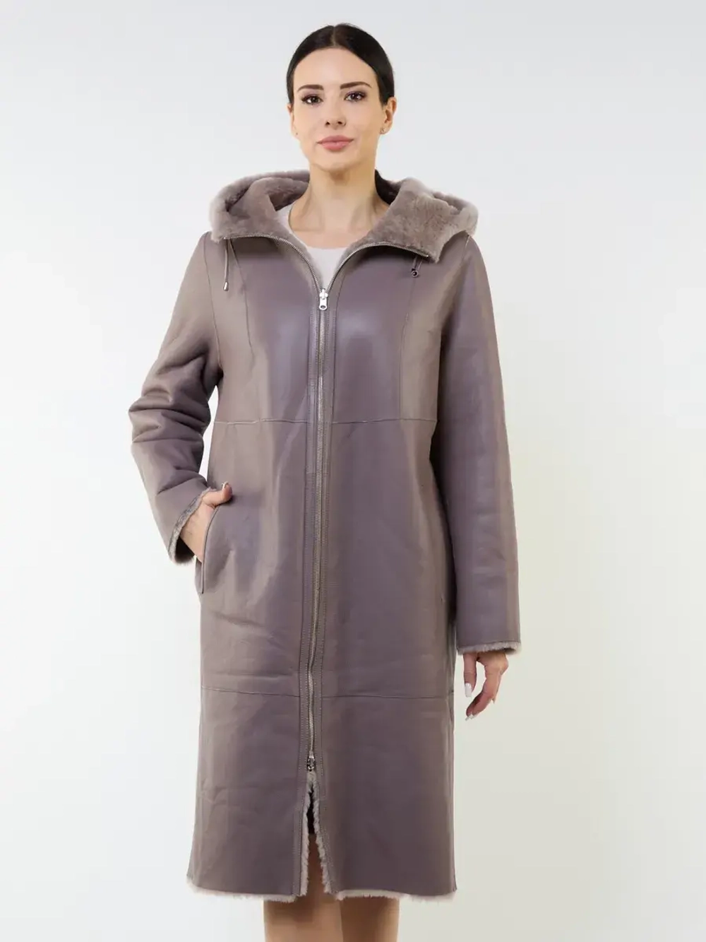 Дубленка зимняя двухсторонняя шуба с капюшоном