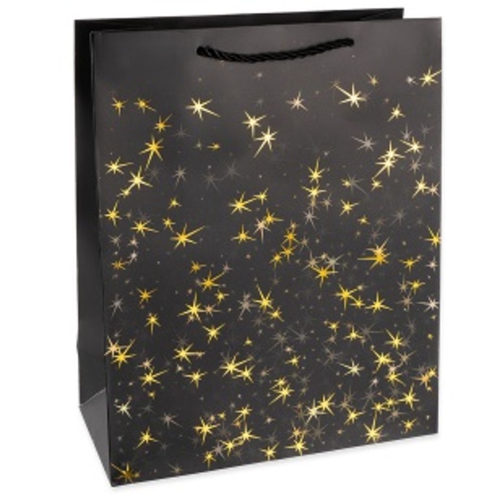 Пакет подарочный, Тысячи созвездий, Дизайн №3, Черный/Золото, Металлик, 23*18*10 см, 1 шт. 