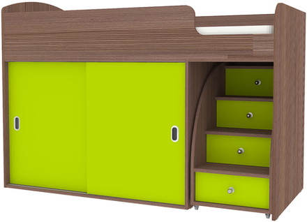 Кровать-чердак КарИВи Малыш Купе Бодего Темный Лайм